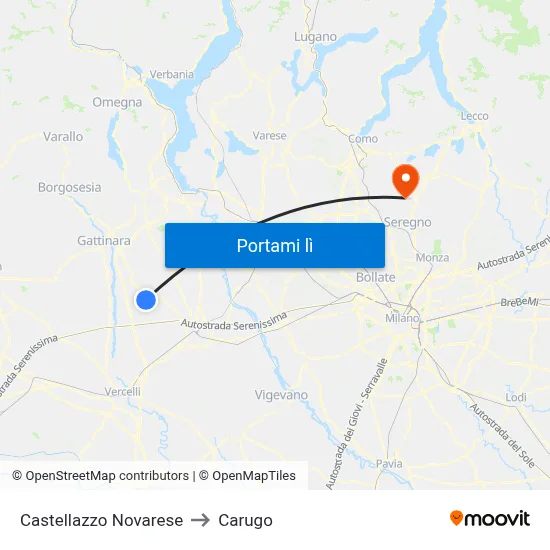Castellazzo Novarese to Carugo map