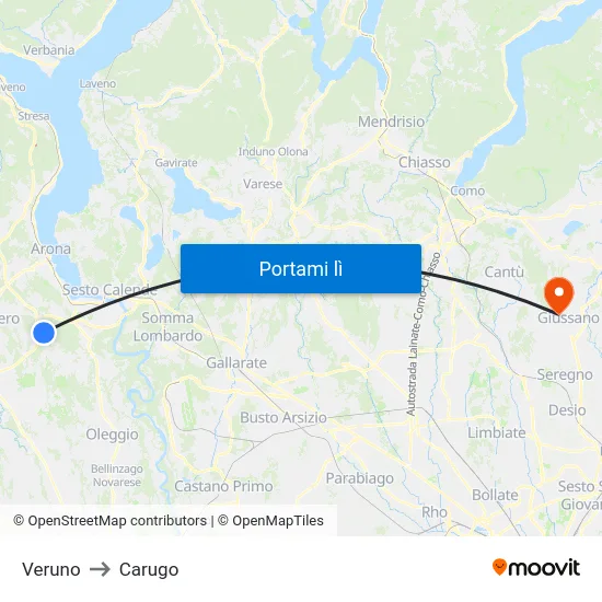 Veruno to Carugo map