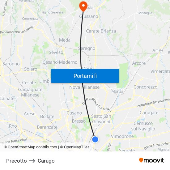 Precotto to Carugo map