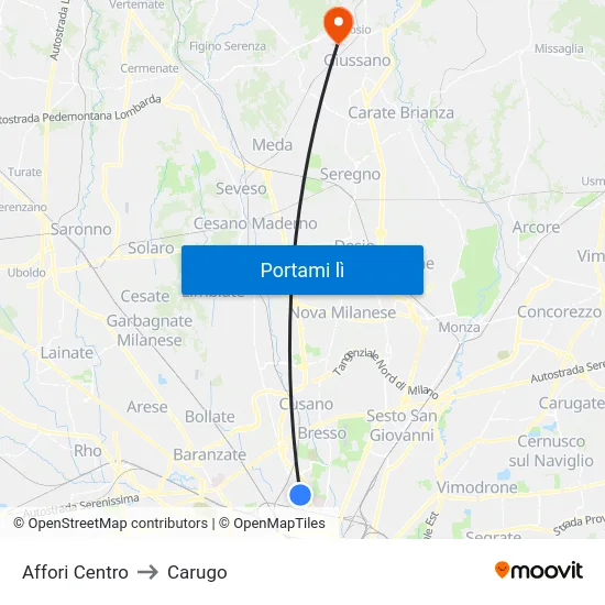 Affori Centro to Carugo map