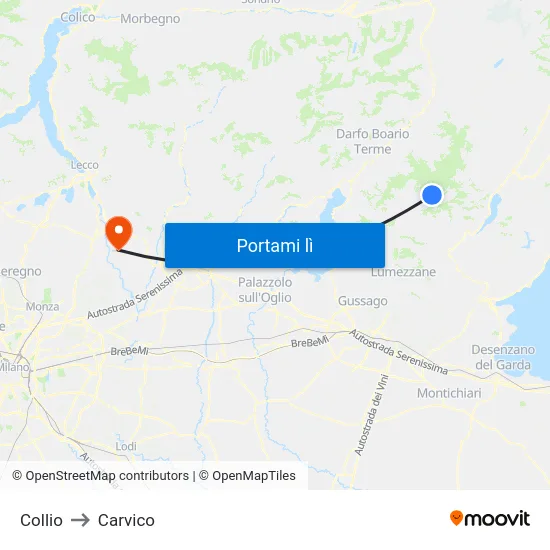 Collio to Carvico map