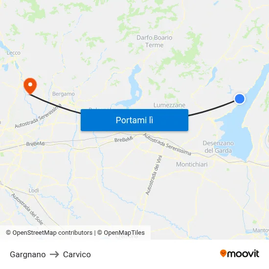 Gargnano to Carvico map