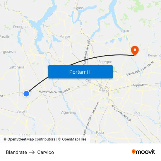 Biandrate to Carvico map
