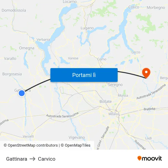Gattinara to Carvico map