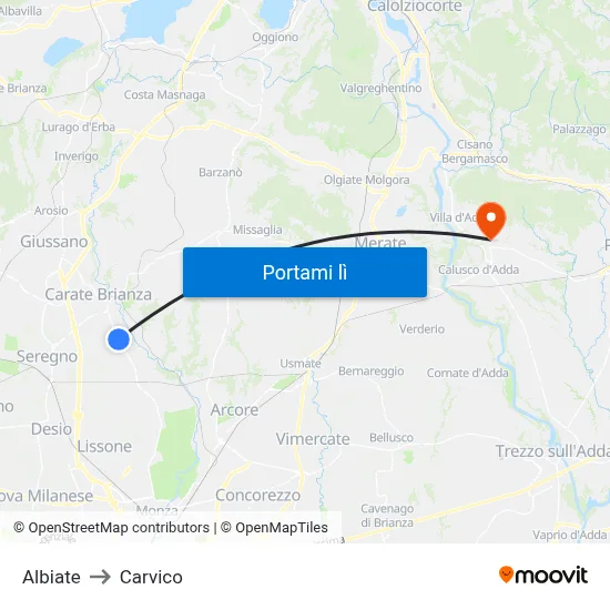 Albiate to Carvico map