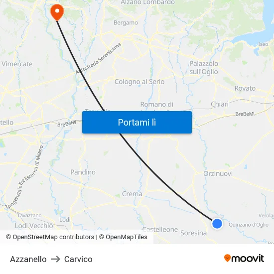 Azzanello to Carvico map