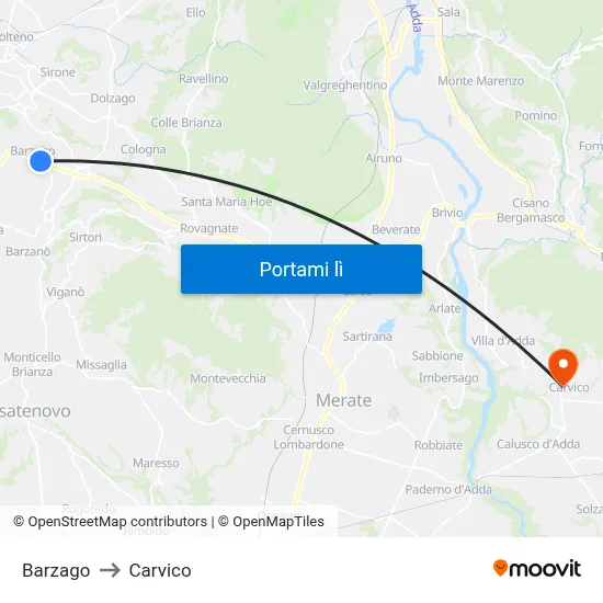 Barzago to Carvico map