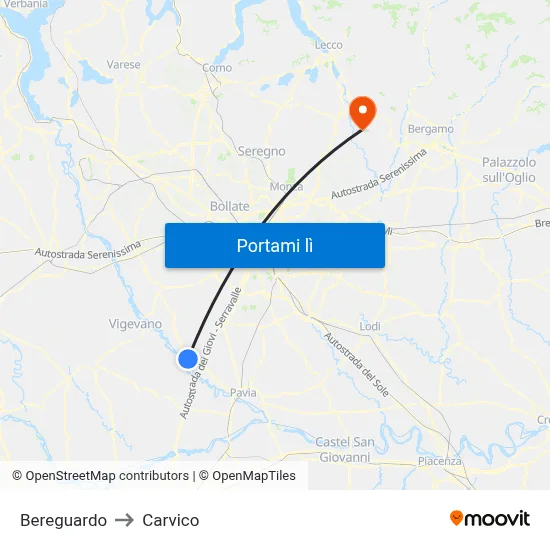 Bereguardo to Carvico map