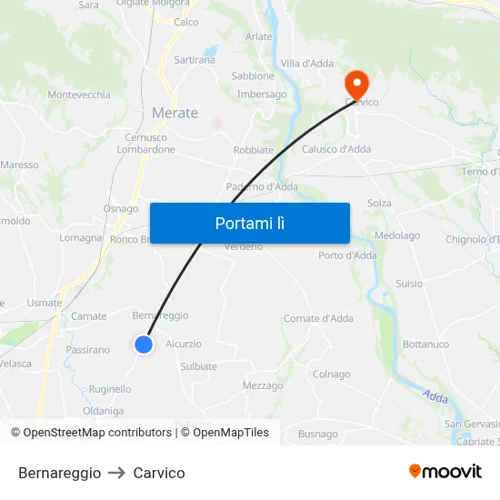 Bernareggio to Carvico map
