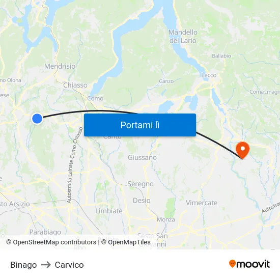 Binago to Carvico map