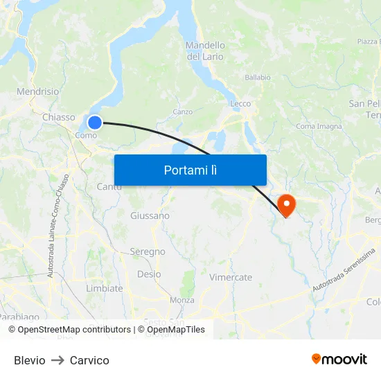 Blevio to Carvico map