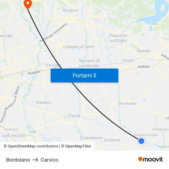 Bordolano to Carvico map