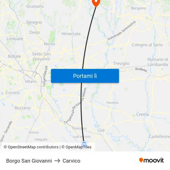 Borgo San Giovanni to Carvico map