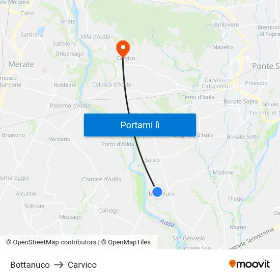 Bottanuco to Carvico map