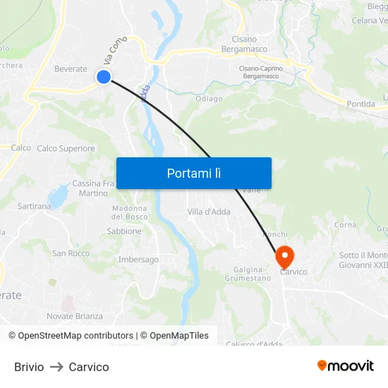 Brivio to Carvico map
