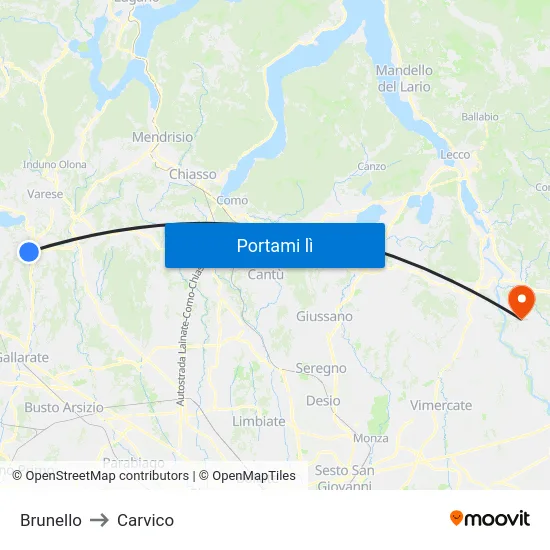 Brunello to Carvico map