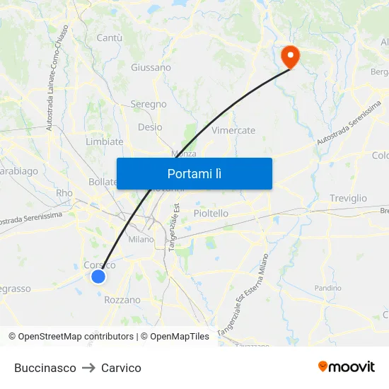 Buccinasco to Carvico map