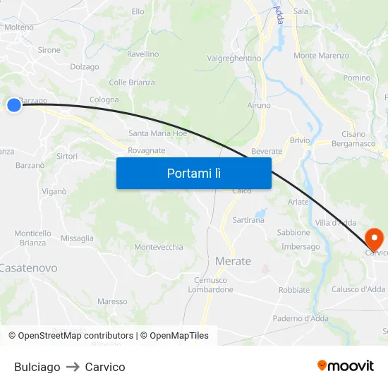 Bulciago to Carvico map