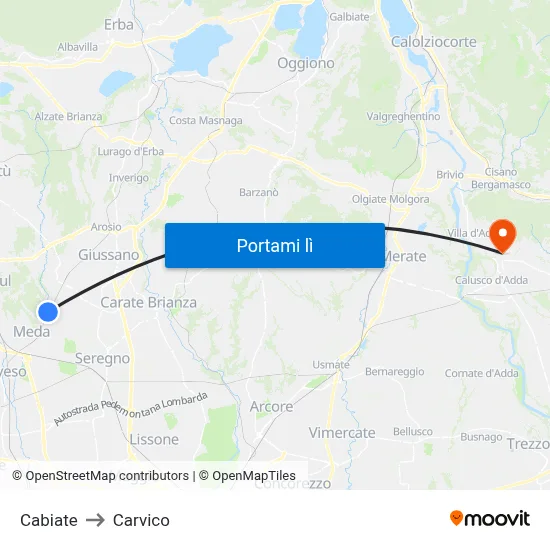 Cabiate to Carvico map