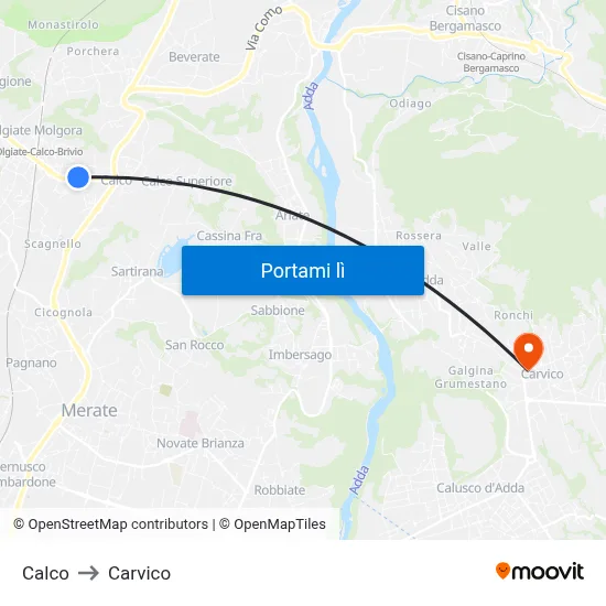 Calco to Carvico map