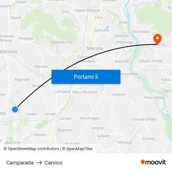 Camparada to Carvico map