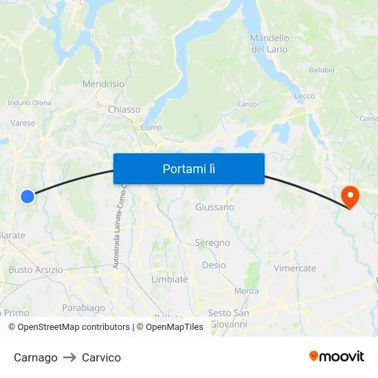 Carnago to Carvico map