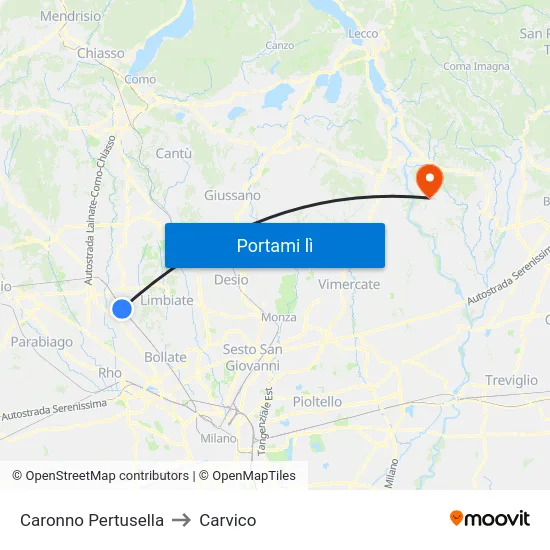 Caronno Pertusella to Carvico map