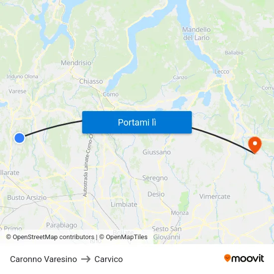 Caronno Varesino to Carvico map