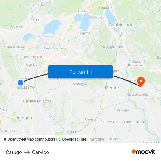 Carugo to Carvico map