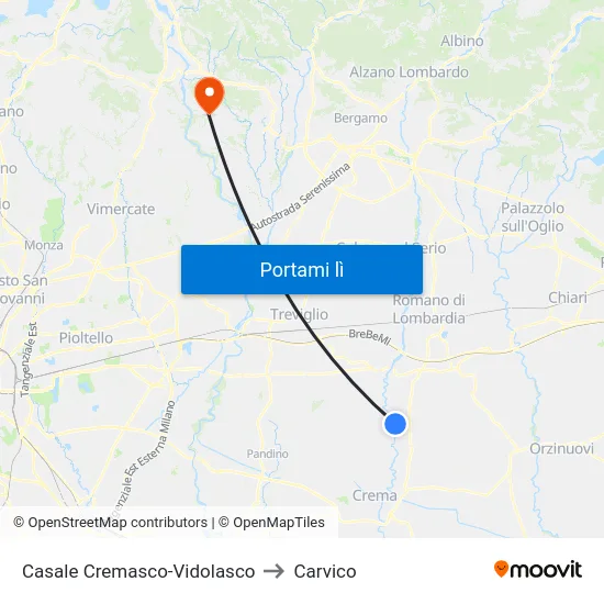 Casale Cremasco-Vidolasco to Carvico map