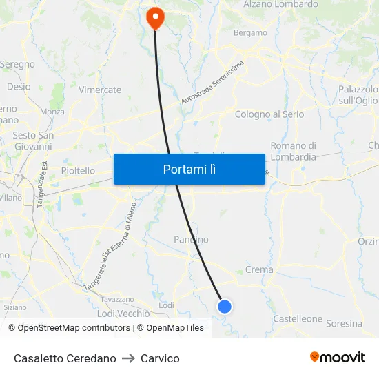 Casaletto Ceredano to Carvico map