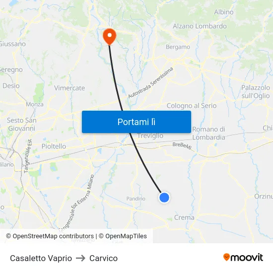 Casaletto Vaprio to Carvico map