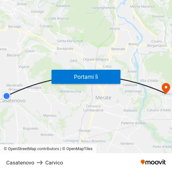 Casatenovo to Carvico map
