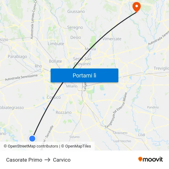 Casorate Primo to Carvico map