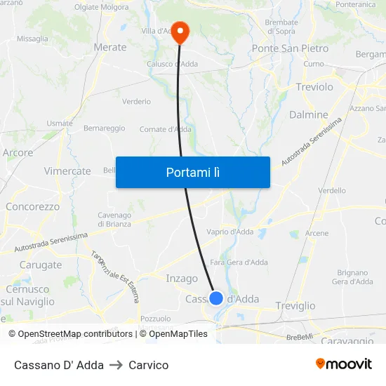 Cassano D' Adda to Carvico map