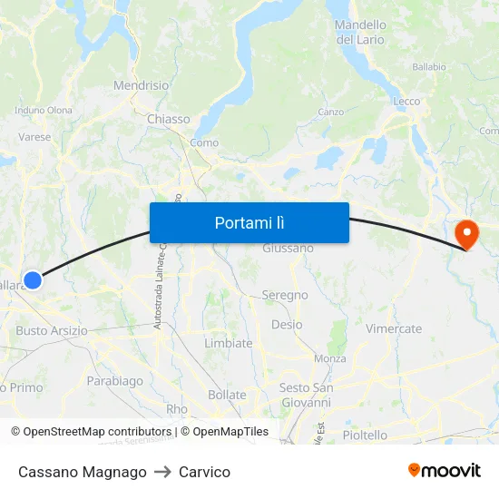 Cassano Magnago to Carvico map