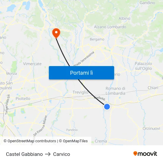 Castel Gabbiano to Carvico map