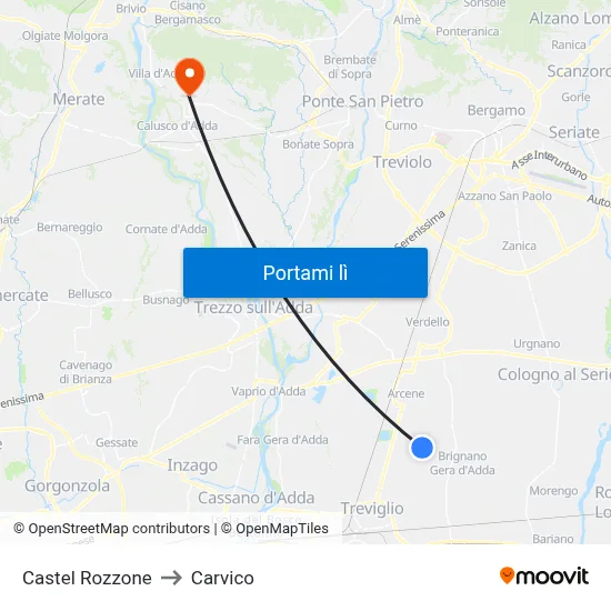 Castel Rozzone to Carvico map