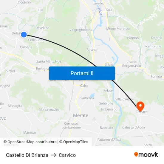 Castello Di Brianza to Carvico map
