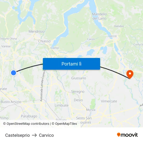 Castelseprio to Carvico map