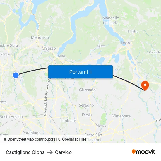 Castiglione Olona to Carvico map