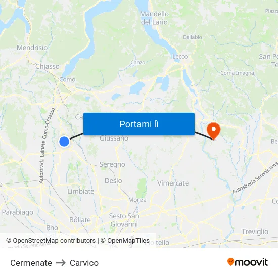 Cermenate to Carvico map