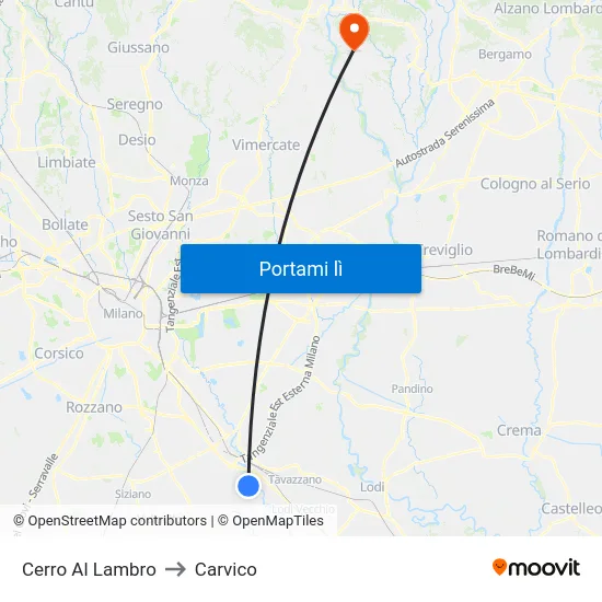 Cerro Al Lambro to Carvico map