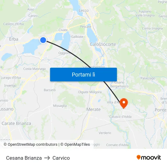Cesana Brianza to Carvico map