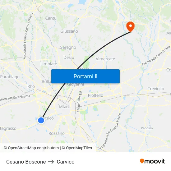 Cesano Boscone to Carvico map