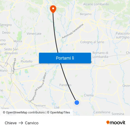 Chieve to Carvico map