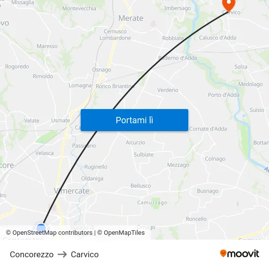 Concorezzo to Carvico map