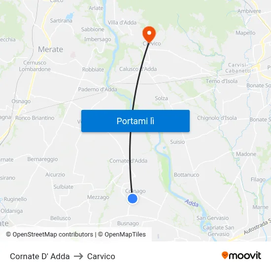 Cornate D' Adda to Carvico map