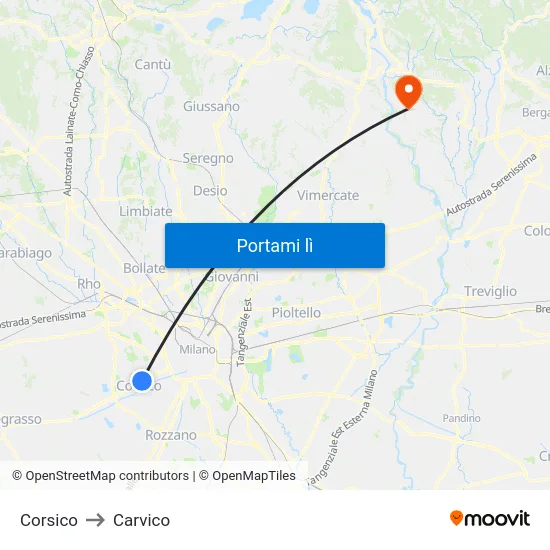 Corsico to Carvico map