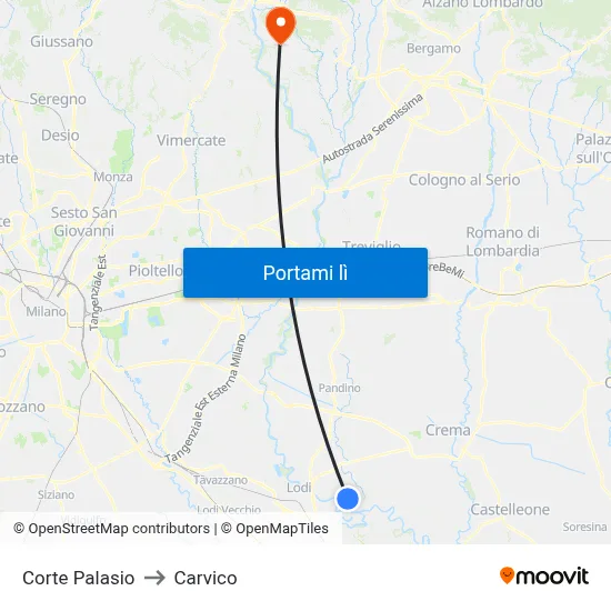 Corte Palasio to Carvico map